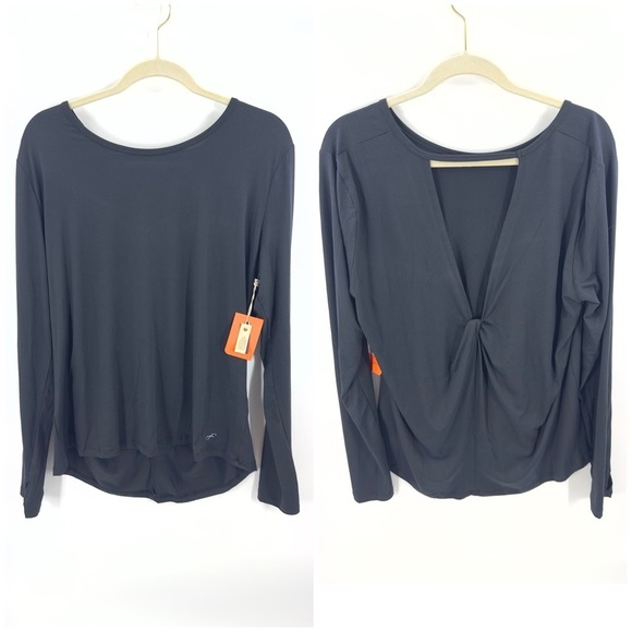 Freely Womens Darla Twist Long Sleeve Top Size XL Black Stretch Shirt NWT - Picture 1 of 10